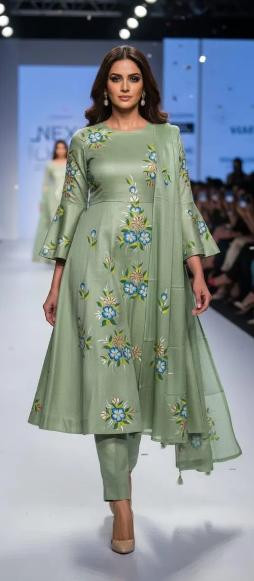 Premium Soft Slub Dupion Suit Piece with Artistic Floral Hand Print